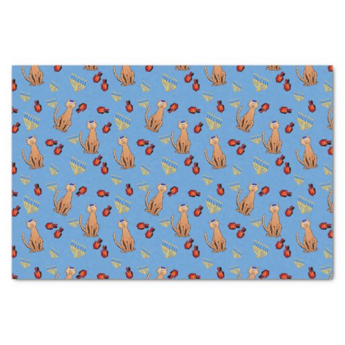 Hanukkah Cat Dreidel Blue Wrap Gift Paper