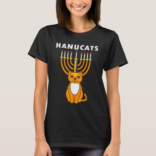 Hanukkah Cat Hanucat Menorah Jewish Christmas T_Shirt