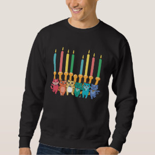 Hanukkah Cat Menorah Decoration Jewish Kitten Cat Sweatshirt