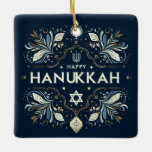 Hanukkah Ceramic Ornament<br><div class="desc">Hanukkah Ceramic Ornament with quote on back
Jewish festival,  lasting eight days from the 25th day of Kislev (in December) and commemorating the rededication of the Temple in 165 BC by the Maccabees after its desecration by the Syrians. It is marked by the successive kindling of eight lights.</div>