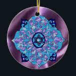 Hanukkah Ceramic Ornament<br><div class="desc">Blues of all shades,  lilac and lavender in a flower shape with a knotted six-sided star in the center is a great way to celebrate Hanukkah and express your individuality at the same time.</div>