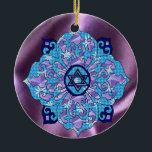 Hanukkah Ceramic Ornament<br><div class="desc">Blues of all shades,  lilac and lavender in a flower shape with a knotted six-sided star in the center is a great way to celebrate Hanukkah and express your individuality at the same time.</div>