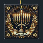 Hanukkah Ceramic Ornament<br><div class="desc">Hanukkah Ceramic Ornament
Jewish festival,  lasting eight days from the 25th day of Kislev (in December) and commemorating the rededication of the Temple in 165 BC by the Maccabees after its desecration by the Syrians. It is marked by the successive kindling of eight lights.</div>