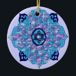 Hanukkah Ceramic Ornament<br><div class="desc">Blues of all shades,  lilac and lavender in a flower shape with a knotted six-sided star in the center is a great way to celebrate Hanukkah and express your individuality at the same time.</div>