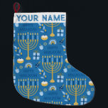 Hanukkah Chanukah Blue Modern Christmas Jewish Lar Large Christmas Stocking<br><div class="desc">Hanukah,   menorah,  home decor,  Hanukkah decor,  colorful menorah,  Jewish December,  menorah stocking,  personalized,  festival of lights, </div>