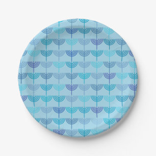 Hanukkah Chanukah Chanukkiah Menorah Pattern Blue Paper Plates