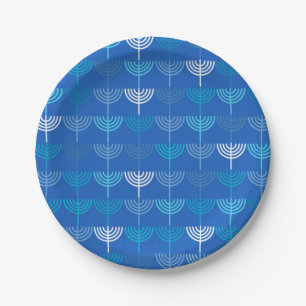 Hanukkah Chanukah Chanukkiah Menorah Pattern Blue Paper Plates