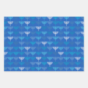 Hanukkah Chanukah Chanukkiah Menorah Pattern Blue Wrapping Paper Sheets