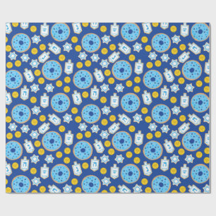 Hanukkah Chanukah Donuts Chocolate Cookies Pattern Wrapping Paper