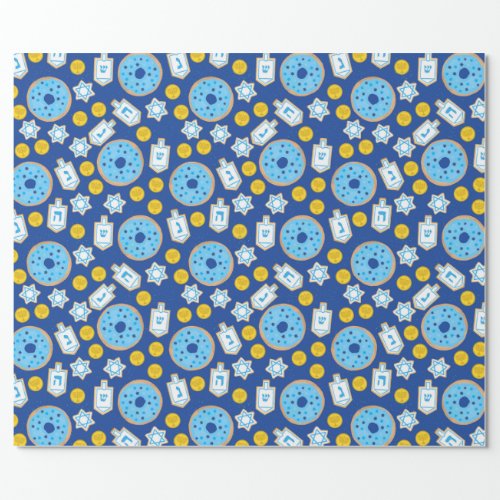 Hanukkah Chanukah Donuts Chocolate Cookies Pattern Wrapping Paper