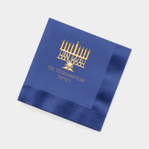 Hanukkah Chanukah Lit Menorah #2 Family Name Foil Napkins