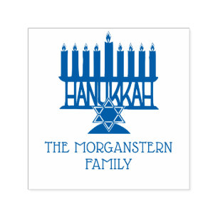 Hanukkah Chanukah Lit Menorah #2 Family Name Self-inking Stamp