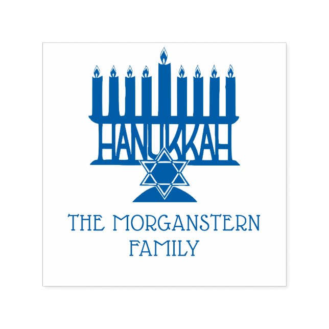 Hanukkah Chanukah Lit Menorah #2 Family Name Self-inking Stamp (Design)