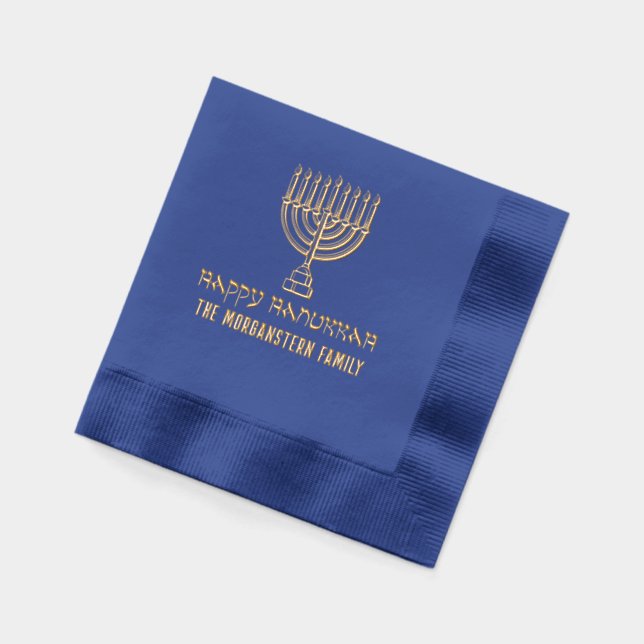 Hanukkah Chanukah Lit Menorah #31L Family Name Foil Napkins (Left)