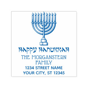 Hanukkah Chanukah Lit Menorah #3 Name Address Self-inking Stamp