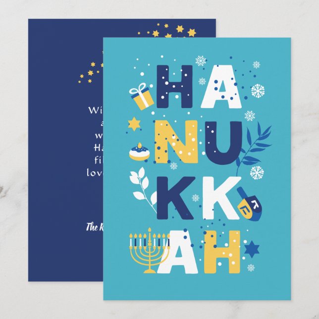 HANUKKAH  Chanukah Menorah Dreidel Greeting Card (Front/Back)