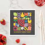 Hanukkah Chanukah Menorah Dreidel Jewish Symbols N Napkins<br><div class="desc">Hanukkah / Chanukah Colorful Modern Geometric Pattern Party Napkins. Menorah, Dreidel, Donuts, Stars & Olive oil... They are all here. Jewish Hanukkah Symbols Space to add your name or message. Happy Hanukkah wishes. This upscale, beautiful, look, is a great way to dress up your party table and wish friends, family,...</div>