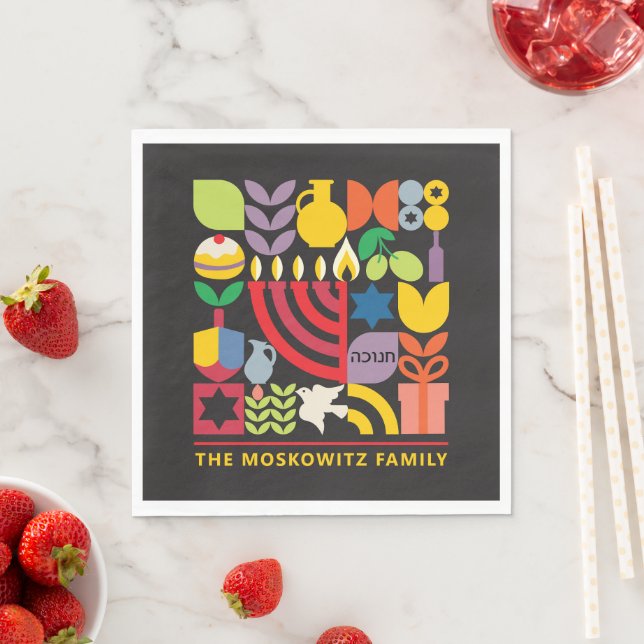 Hanukkah Chanukah Menorah Dreidel Jewish Symbols Napkins (Insitu)
