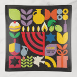 Hanukkah Chanukah Menorah Jewish Stars Dreidel  Trinket Tray<br><div class="desc">Hanukkah / Chanukah Colorful Modern Geometric Pattern trinket Tray with Faux Gold Foil. Menorah, Dreidel, Donuts, Stars & Olive oil... They are all here. Hebrew & Jewish Hanukkah Symbols Space to add your personalized text. Happy Hanukkah wishes. Hebrew says "Chanukah". This upscale, beautiful, look, is a great gift to wish...</div>