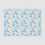 Hanukkah Chanukah Menorah Lights Stars Driedels Tissue Paper<br><div class="desc">A pattern of Jewish Hanukkah elements such as menorah candelabra, Star of David, Driedel and Yamaka or Kippah. The background is a light blue watercolor wash. You can change the size of the pattern to make it larger or smaller by clicking on Customize It.</div>