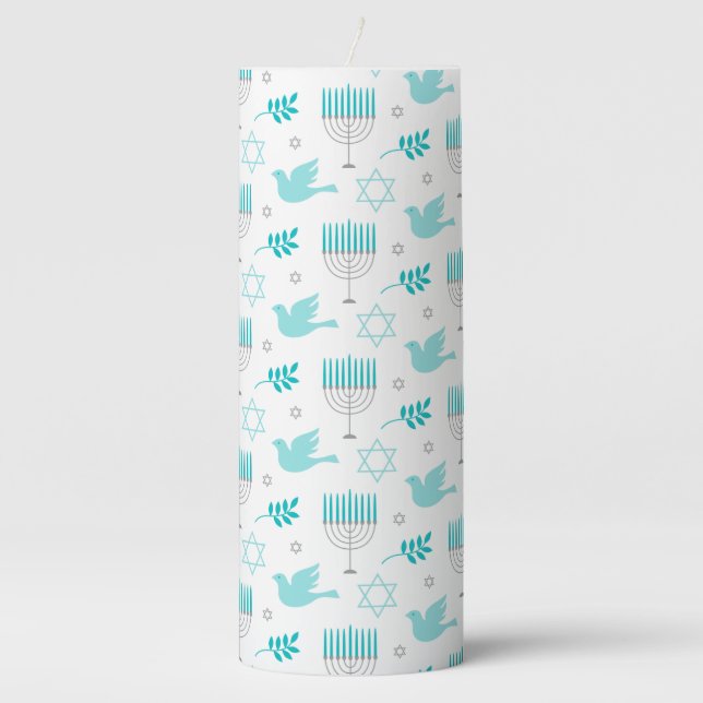 Hanukkah Chanukah Menorah Star Of David Dove Pillar Candle (Front)