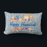 Hanukkah Chanukah Menorah Watercolor Blue Pattern Lumbar Pillow<br><div class="desc">This design was created through digital art. It may be personalized by clicking the customize button and changing the color, adding a name, initials or your favorite words. Contact me at colorflowcreations@gmail.com if you with to have this design on another product. Purchase my original abstract acrylic painting for sale at...</div>