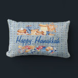 Hanukkah Chanukah Menorah Watercolor Blue Pattern Lumbar Pillow<br><div class="desc">This design was created through digital art. It may be personalized by clicking the customize button and changing the color, adding a name, initials or your favorite words. Contact me at colorflowcreations@gmail.com if you with to have this design on another product. Purchase my original abstract acrylic painting for sale at...</div>