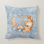 Hanukkah Chanukah Menorah Watercolor Blue Snow Throw Pillow<br><div class="desc">This design was created through digital art. It may be personalized by clicking the customize button and changing the color, adding a name, initials or your favorite words. Contact me at colorflowcreations@gmail.com if you with to have this design on another product. Purchase my original abstract acrylic painting for sale at...</div>