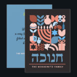 Hanukkah Chanukah Modern Jewish Symbols Holiday Card<br><div class="desc">Hanukkah / Chanukah Modern Geometric Pattern Card. Menorah, Dreidel, Donuts, Stars & Olive oil... They are all here. Hebrew & Jewish Hanukkah Symbols Space to add your personalized text on the front & reverse. Happy Hanukkah wishes. Hebrew on the front says "Chanukah". This upscale, beautiful, look, is a great way...</div>