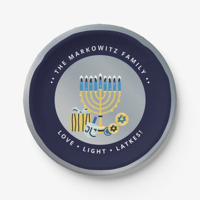 Hanukkah Chanukah Personalized Menorah Dreidel  Paper Plates (Front)