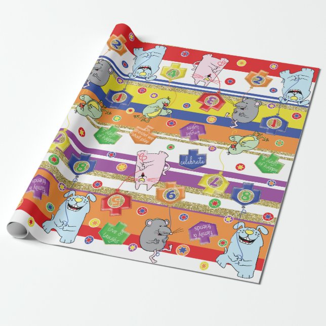 Hanukkah/Chanukah Wrapping Paper Mouse and Friends (Unrolled)