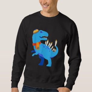 Hanukkah Chanukkah Blue Dinosaur Menorasaurus Sweatshirt