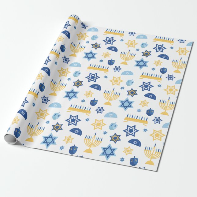 Hanukkah Chanukkah Menorah Star Wrapping Paper (Unrolled)