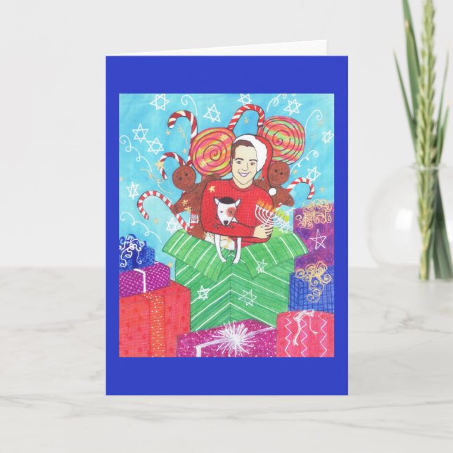 Hanukkah Christmas Holiday Greeting Card with Dog (Front)