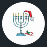 Hanukkah Christmas Santa Hat Family Chr Classic Round Sticker<br><div class="desc">Hanukkah Christmas Santa Hat Family Chr</div>