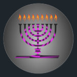 Hanukkah Classic Round Sticker<br><div class="desc">Hanukkah menorah (traditional candelabra) and burning candles illustration</div>