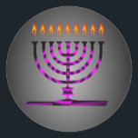 Hanukkah Classic Round Sticker<br><div class="desc">Hanukkah menorah (traditional candelabra) and burning candles illustration</div>