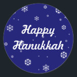 Hanukkah Classic Round Sticker<br><div class="desc">White snowflakes that you can change the text and background color of. What it reads and more. For the holidays or the winter season.</div>