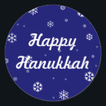 Hanukkah Classic Round Sticker<br><div class="desc">White snowflakes that you can change the text and background color of. What it reads and more. For the holidays or the winter season.</div>