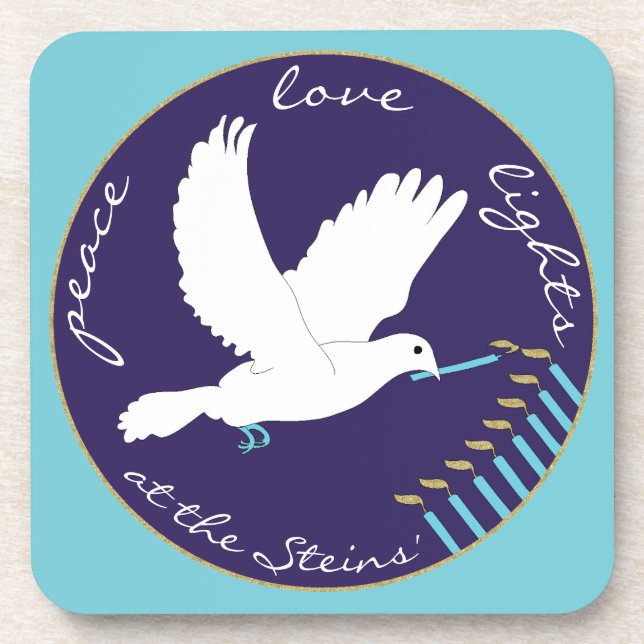 Hanukkah Coaster Personalize Dove Lighting Candles (Front)