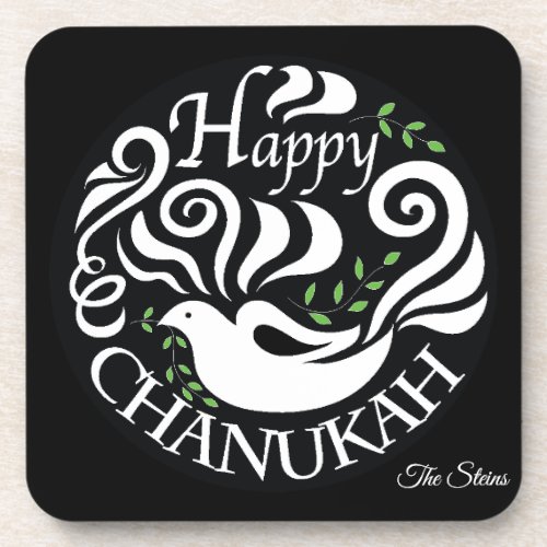 Hanukkah Coaster Personalize Happy Chanukah Dove