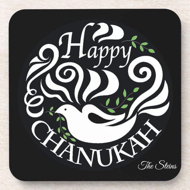 Hanukkah Coaster Personalize Happy Chanukah Dove (Front)