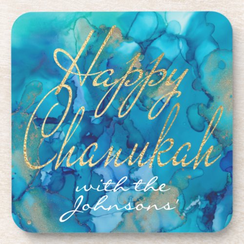 Hanukkah Coasters BlueGold Design