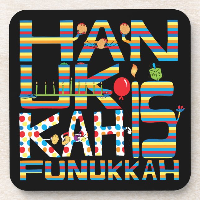 Hanukkah Coasters Hanukkah is Funukkah Stripes (Front)