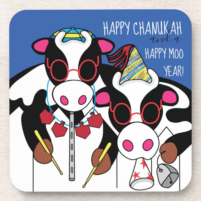 Hanukkah Coasters Happy Moo Year (Front)