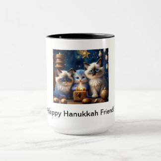 Hanukkah Coffee Mug with Ragdoll Cats