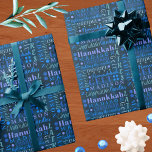 Hanukkah Collage Dark Blue Cool Cute Childs Name Wrapping Paper<br><div class="desc">Create your own custom Hanukkah wrapping paper in this cute dark blue word collage featuring your child's name that celebrates the holiday. Easy to personalize, just add your child's name into the text template and watch it fill into the deep blue typography design. The Chanukah theme includes latkes, dreidels, gelt...</div>