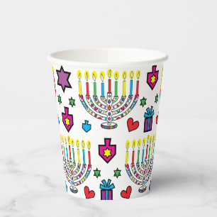 Hanukkah Colorful Menorahs 8 oz. Paper Cups