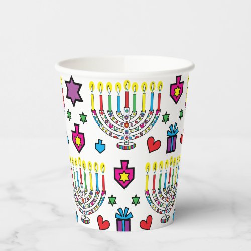 Hanukkah Colorful Menorahs  8 oz Paper Cups