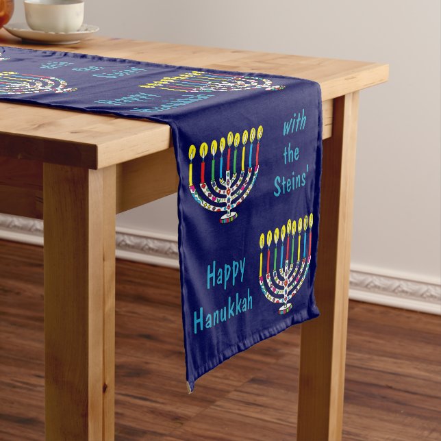 Hanukkah Colorful Menorahs Long Table Runner (In Situ)